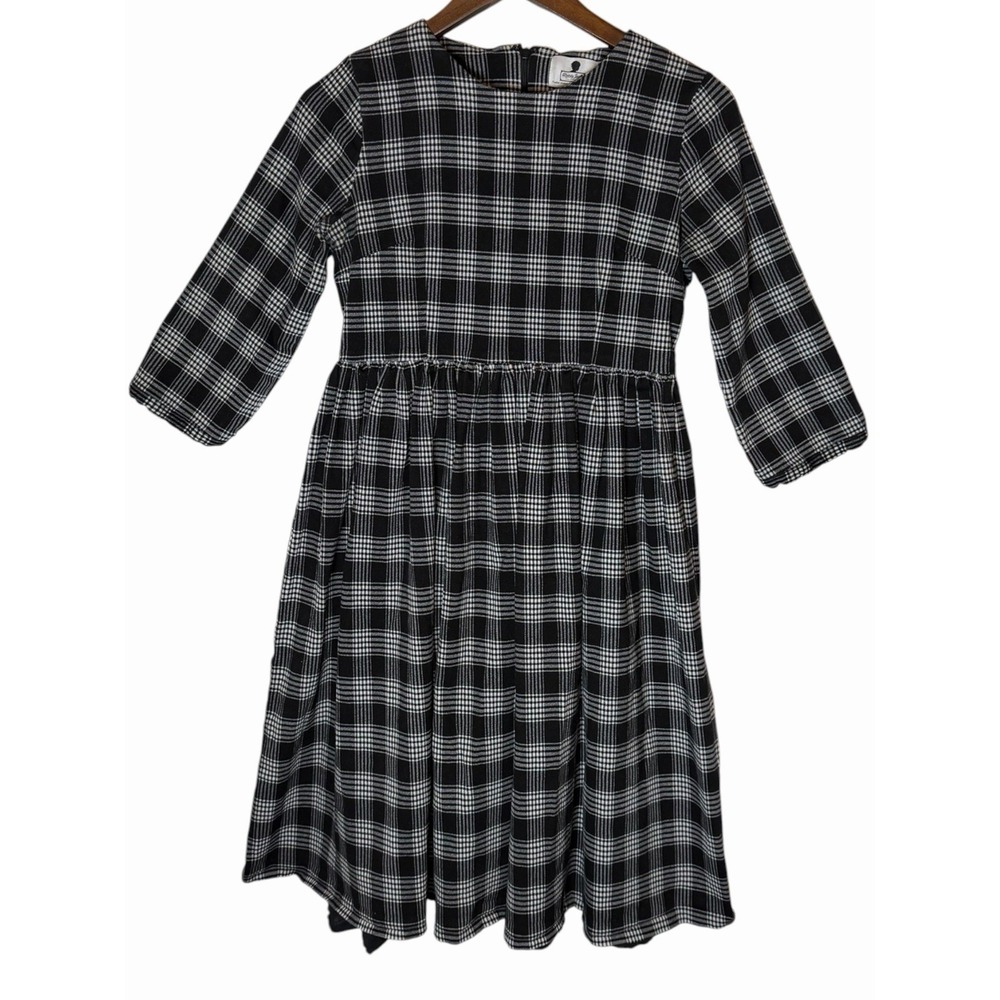 Dainty Jewells Black White Plaid Modest Midi Dress 3/4 Sleeve Large